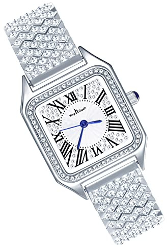 MicLee Montres Bracelet Femme Montres Quartz à Cadran Carre avec Strass Etincelants Montre de Luxe pour Dame Fille Cadran à Chiffres Romains Montre Etanche Bande en Acier Inoxydable