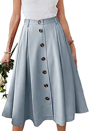 JayscreateEU Damen Rock mit Midirock, Langrock, Hoher Taille, Knielang, A-Linie, Mit Taschen - Sommerrock mit Falten, Maxirock, Herbstrock mit Fransen
