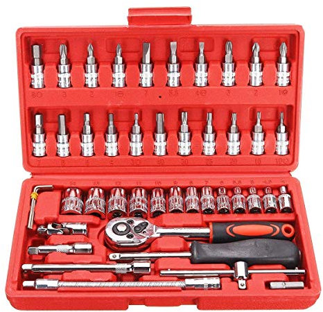 Juego de destornilladores de herramientas de mano, herramientas de mano, 46 Uds., juego de herramientas de reparación de automóviles de 1/4 pulgadas, juego de llaves de trinquete, juego de herramie