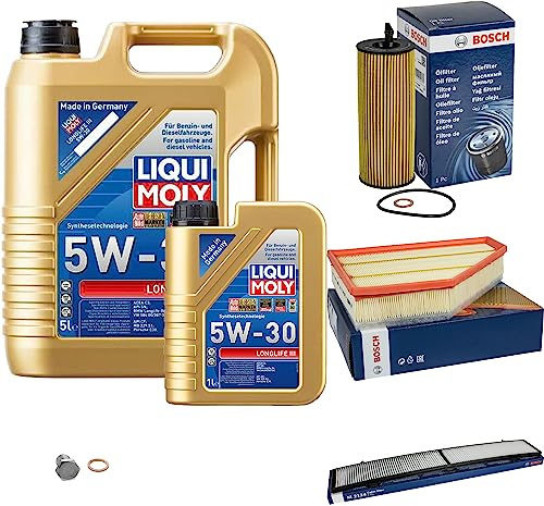 Inspektionspaket Wartungspaket Filterset mit 6 L Motoröl Longlife 3 5W-30, Ölfilter, Luftfilter, Innenraumfilter, Verschlussschraube