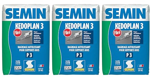 Enduit de Ragréage Autolissant Kedoplan Fibré Semin, Sol Intérieur, sac de 25 kg (lot de 3)