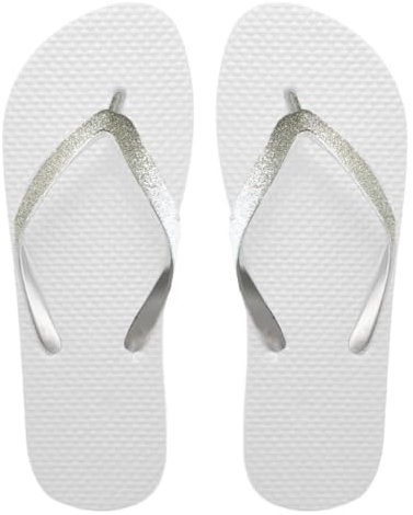 SUGAR ISLAND® Infradito unisex da donna, unisex, estive, da spiaggia, Bianco Glitter Argento, 36/37 EU
