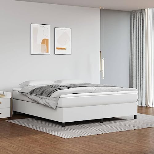 IKAYAA Boxspringbett 180 x 200 cm Polsterbett 180 x 200 cm Schlafzimmerbett Weiß-7 Kunstlederbett Doppelbett/Einzelbett Bett Bettrahmen Lattenrost Jugendbett Stabile Beinstütze