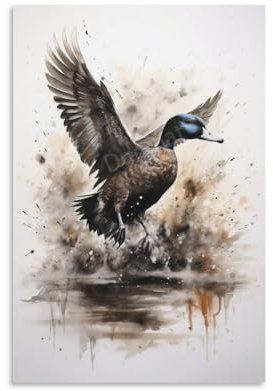 EPEDIC Schwarze Ente Leinwand-Kunstdrucke, Tintenmalerei, Aquarell, Tiermalerei, Kunstposter, gerahmtes Kunstwerk für Zuhause, Schlafzimmer, Wohnzimmer, Büro, Wanddekoration