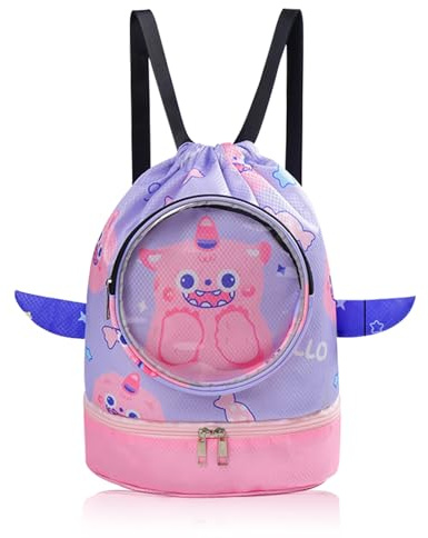 AffeGifts Schwimmtasche kinder mädchen, Mochila cuerdas infantil, mochila piscina infantil mochila cuerdas niño mochila deporte separación seca y húmeda bolsa cuerdas infantil paquete playa(Morado)
