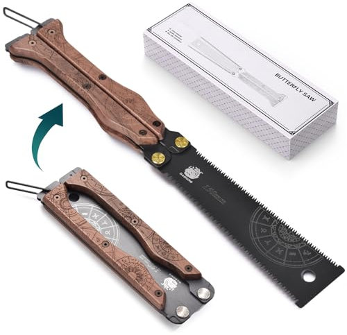 Astsäge 24 cm mit Stahlblatt SK5 zum Baumfällen, Gartenarbeiten, Camping, Holzschneiden, PVC, Sicherheitsverriegelung, rutschfester Griff, klappbar (Wood)