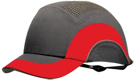 JSP Safety JSP HardCap A1+ Short Brim Bump Cap - Gray/Red, Reflective Piping, Ventilated, One-Handed Adjuster (ABR000-00L-504)