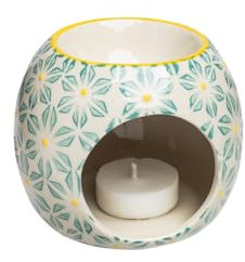 Tranquillo Lámpara de aceite aromática retro de gres con motivos de filigrana y estampado a mano, 10 x 10 x 8 cm