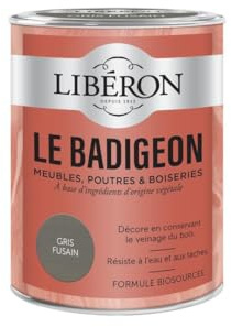 Libéron Le Badigeon meubles, poutres et boiseries, Gris fusain 250ml | A base d'ingrédients d'origine végétale, Décore en conservant le veinage du bois, Résist à l'eau et aux taches