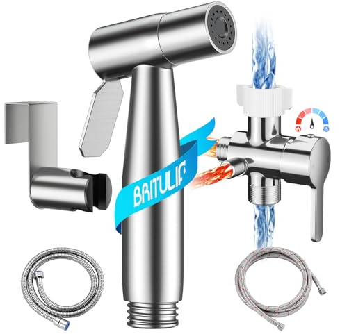 Hot and Cold Bidet Sprayer for Toilet, BRITULIF Bidet Attachment for Warm Water, Bidet with Warm Water Muslim Shower, Ideal for Feminine Hygiene, Pet Cleaning, Cloth Diapers, and Elderly Care