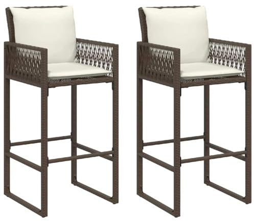 vidaXL Garten-Barhocker mit Kissen 2 STK. Braun Poly Rattan