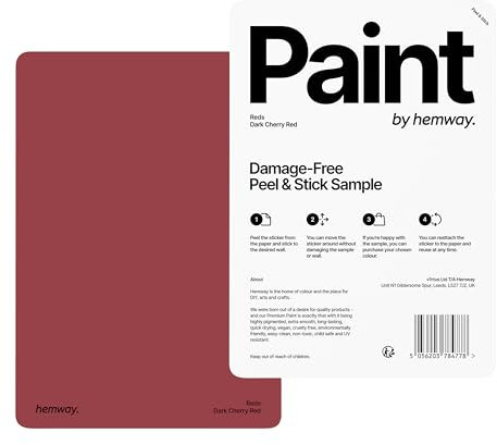 Hemway - Peel & Stick Sample for Our Premium Chalk Paint - Dark Cherry Red | A5 Damage-Free, Accurate Colour Swatch | Easily Test Our Chalky Matt Shabby Chic Finishes for Interior Furniture & Walls