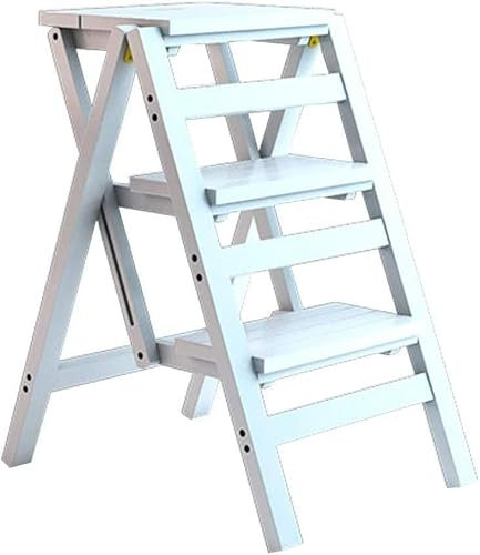 SZITW Klappbarer Tritthocker aus Holz, 3-Stufen-Leiterstuhl, Faltbarer Treppenhocker, multifunktionale Leiter aus Kiefernholz für Zuhause, Bibliothek und Büro, maximale Belastung 150 kg, platzspar