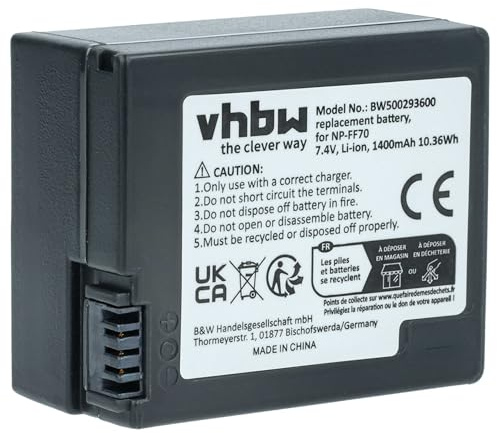 vhbw 1x batteria sostituisce Sony NP-FF71, NP-FF70 per videocamera camcorder (1400mAh, 7,2V, Li-Ion)