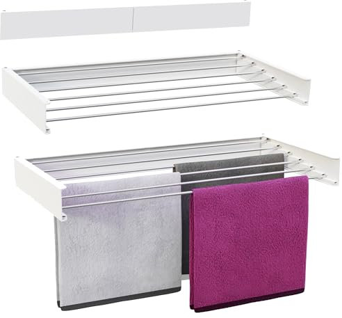 Vonia Stendibiancheria da parete - in alluminio di alta qualità - lunghezza - montaggio a parete - stendibiancheria pieghevole (Bianco, 100 x 50 cm)