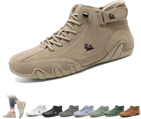 Män Handgjorda Slip-On Höga Stövlar Utomhus All-terräng Minimalistiska Beck Skor Andas Halkfria Casual Barfota Skor for Promenad Vandring Körning Chukka Boots(Khaki,45 EU)