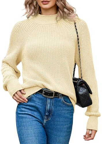 Zeagoo Pullover Damen Grobstrickpullover Strickpullover Elegant Winter Rollkragenpullover Langarm Sweatshirt Casual Oversize Pulli Lässiges Oberteile Gelb M