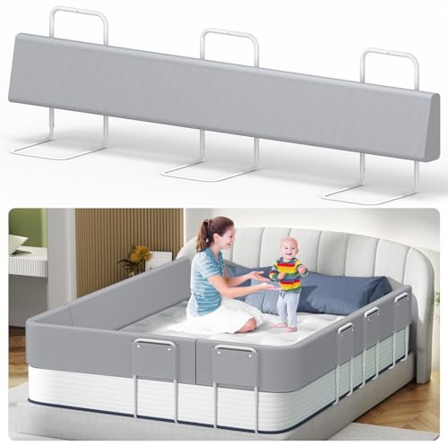 Kidsbuddy 180CM Rausfallschutz Bett，Bettgitter Rausfallschutz，Bettschutzgitter für Kinder,Höhenverstellbar,Einfache Montage,Babybettgitter Kinderbettgitter für Kinder mit Verstärktem Rahmen,1Pcs-Grau