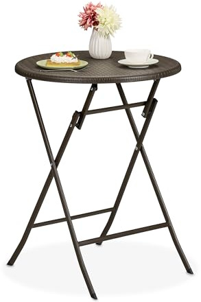 Relaxdays Gartentisch Rattan-Optik, rund, HxD: 75 x 60 cm, braun