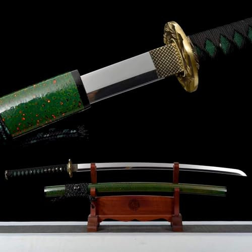KWXPW Echtes Samurai-Schwert,Handgeschmiedete Manganstahl Klinge – Spiegelpolierprozess,Geschnitzter Handschutz aus Reinem Kupfer,103cm Japanisches Katana zum Sammeln,Dekorieren,Kendo,Verschenken