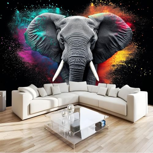 Negro Fotomurales Decorativos Pared elefante animal Papel pintado Tejido No Tejido Decoración de Pared, Salones, Habitaciones Decorativos Murales Moderna Fotográfico 200x140 cm