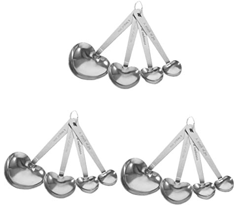 TOPBATHY 12pcs Stainless Steel Measuring Spoons Tablespoon and Teaspoon Heart Shaped Measuring Cups for Dry and Liquid Ingredients Kitchen Gadgets for Baking