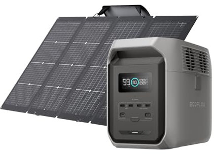 EF ECOFLOW DELTA 3 1500 Tragbare Powerstation mit 220 W Solarpanel, 1536 Wh Batterie LiFePO4, 3,5 Std. volle Aufladung mit Solarenergie, Solargenerator für Wohnmobile, Camping und Stromausfälle