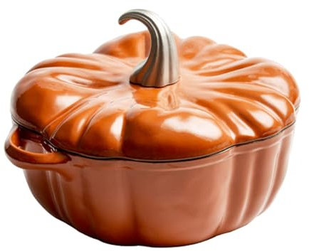 Creativa olla de hierro fundido esmaltado con forma de calabaza con tapa, cacerola antiadherente para asar sopa profunda para cocinas de inducción y horno, segura y duradera