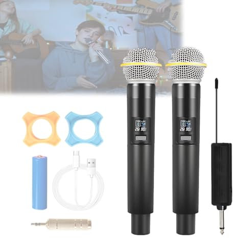 Micrófonos Inalámbricos Profesionales,Micrófono De Mano De 2 Canales,Con Mini Receptor,Micrófono Dinámico Inalámbrico Dual Uhf,Alcance De 10 A 50M,Batería De Litio Recargable,Para Reuniones