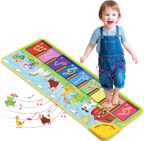 Elektronische Spielmatte für Kinder – Klavier- und Tanzmatte mit 25 Sounds, 13 Lernkarten, faltbar & rutschfest, ab 3 Jahren (Farm, 1, 100 cm)