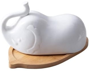 Mantequillera Plato de mantequilla con tapa Diseño antideslizante Fondo de bambú, plato de fruta Caja de mantequilla Plato de mantequilla de cerámica Queso de vaca Accesorio de cocina