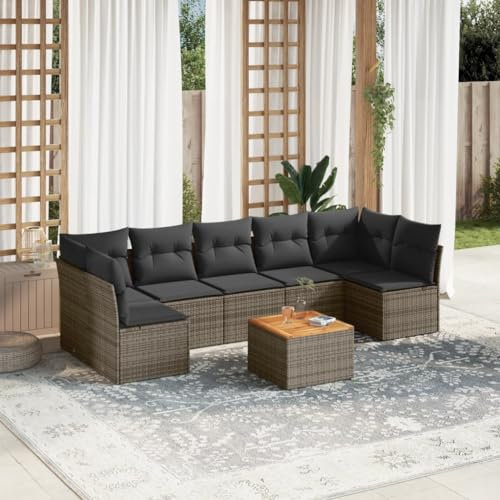 Brokky 8-TLG. Garten-Sofagarnitur mit Kissen LoungemöBel Balkon Patio Furniture Gartengarnitur Set Grau Poly Rattan / 3223575