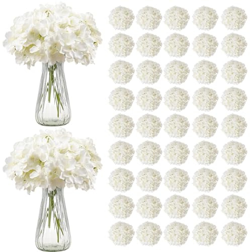 VEVOR Flores Artificiales, 105 Hortensias Artificiales de Seda Blanca de Aspecto Real a Granel, Artificiales Blancas con Tallos para Ramos de Boda, Centros de Mesa y Decoración de Mesas de Fiesta