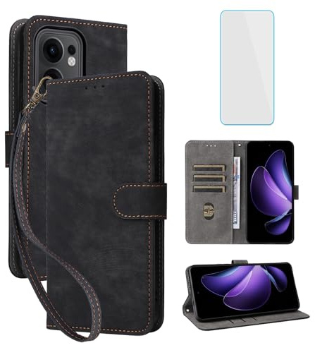 RFID Wallet Phone Case for OPPO Reno13 F 5G/Reno13 FS 5G Black | with Screen Protector,Leather Flip Cover,Card Slot,Kickstand,Mobile Phone Case for OPPO Reno 13F 13FS 13 F FS Reno13F 5G