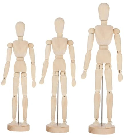 Housoutil 3 Pezzi Manichino Snodabile Legno per Decorazione Modello Articolato per Pittura e Attività Creative Sicuro per Adulti