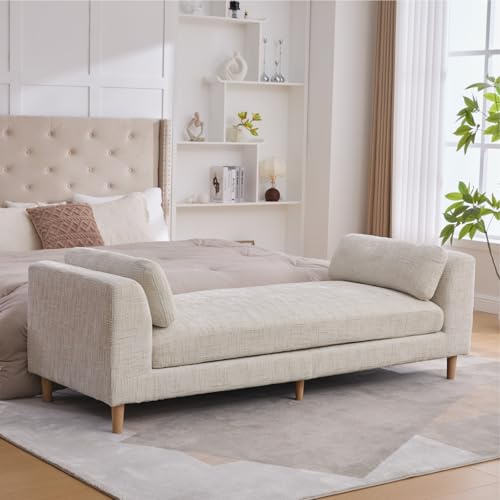 Mlmh & Kngwa 83.1 W End of Bed Bench King Size, Bedroom Bench Daybed with 2 Removable Pillows, Extra Long Benches Window Seat for Living Room Entryway, Beige