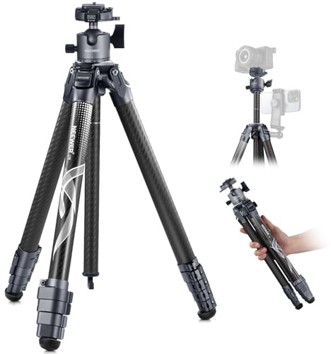 NEEWER LITETRIP LT34 62 Travel Tripod Carbon Fiber with Removable 360° Panorama Head, Center Axis, Fast Flip Buckle, Arca QR Plate Compatible with PD, Max Load 22lb/10kg