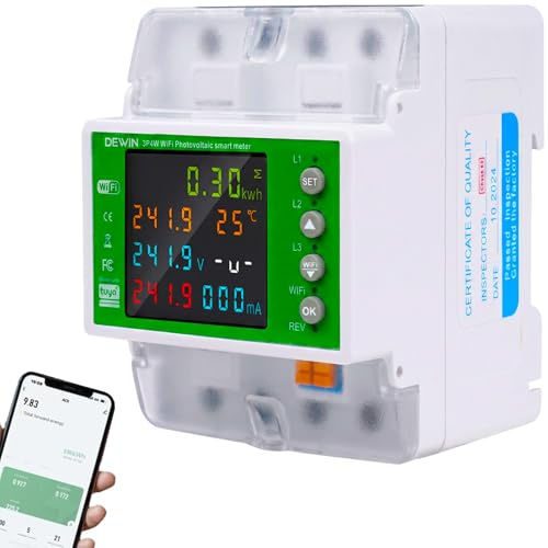 Compteur Electrique Triphasé WiFi, 4P 380V AC Interrupteur d'alimentation Intelligent, Compteur Electrique Triphasé Connecté avec application Tuya, 100 A