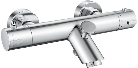 Badewannenarmatur Thermostat, Duscharmatur Thermostat Wannenarmatur, Thermostat Mischbatterie Dusche mit 38 °C Sicherheitssperre, 2 Funktionen Duscharmatur für Dusche und Badewanne, Chrom