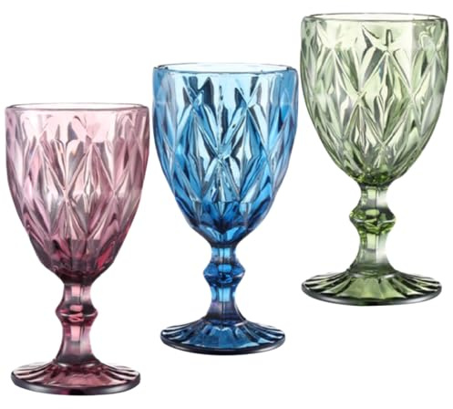 MOTHNUR 3 pièces Verres à Vin Colorés Verre Épais Lot de Gobelets à Pied pour Cocktails Bar Fête Mariage Anniversaire