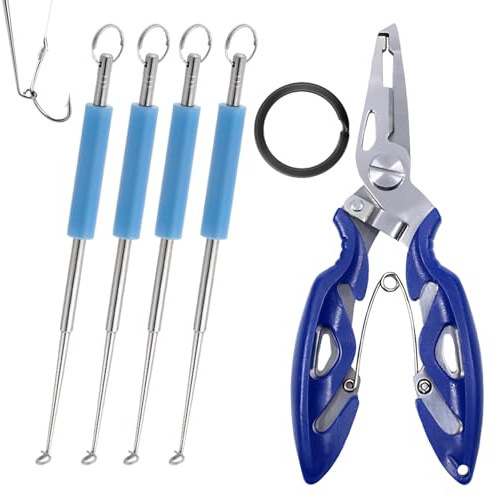 Chtaoxin Fishing Hook Remover Tool Assortment With Fishing Plier, Stainless Steel Disgorger Quick Release Hook Extractor Non Slip Handle Essential Accessories for Freshwater and Saltwater Fishing