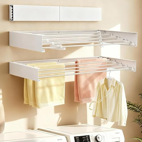 Gecauoea Wall Mounted Drying Rack, 31.5 Inch Foldable Clothes Drying Rack Heavy Duty 60 lbs, Space Saving Laundry Rack Rust Resistant, for RV Apartment Bathroom Laundry Room