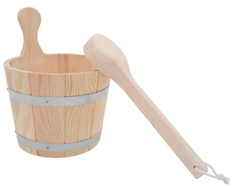 Gatuida Saunaeimer Holz 5L mit Schöpfkelle Saunazubehör Wassereimer Sauna Holzeimer für Dampfbad und Spa