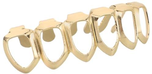 NIYANGLE Zahnschmuck Vergoldet Herausnehmbare Zahnkappen für Unterkiefer Zahnschmuck-Grills für Damen und Herren Zahnlückenschmuck im Hollow-Gold-Stil
