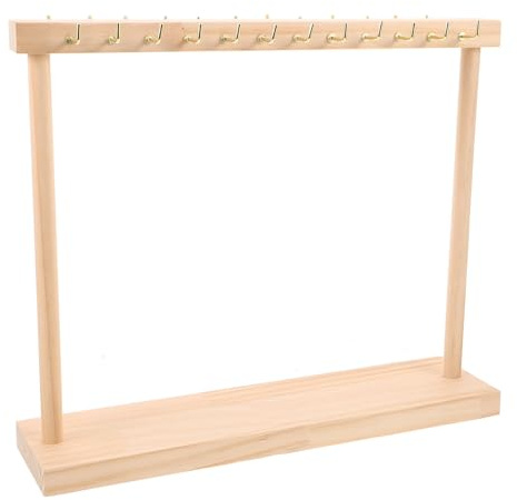 Veemoon Soporte Organizador con 24 Ganchos para Collares de Madera | Diseño Colgante a Doble Cara, Acabado Beige, para Tocador del Hogar, Experiencia DIY y Uso Portátil