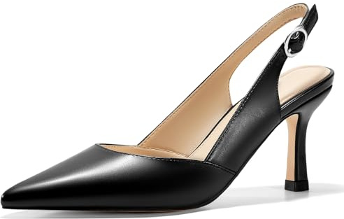 Coutgo Women's Slingback Kitten Heels Closed Pointed Toe Wedding Party Dress Pumps Shoes Black Suede 95