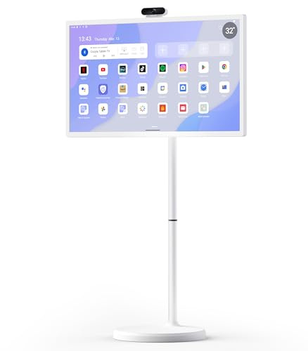 cozyla 32 Smart Portable TV Tablet on Wheels with Built-in Battery, White | Android OS EDLA-Certified, 4K Camera, Movable 1080P Touchscreen, Wireless Casting, Full Swivel Rolling Stand, Home & Office