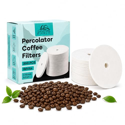 Salvatore Bianco White Percolator Coffee Filters 300Pcs 3.75 Inch | White Item Highlight: Round Replacement, Tear Resistant – Fits 3.75 (9.5cm) Percolators