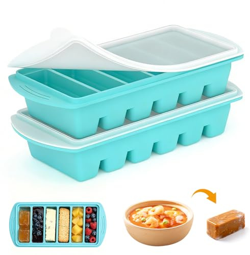 Silicone Freezer Tray with Lids, 2-Pack Large Silicone Freezer Moulds, 750ML Food Freezer Molds, 6-Compartment Silicone Food Molds for Batch Cooking, Broth, Sauce and Ice