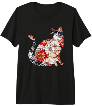 Gatto Origami Gatti Giapponesi in Fiore di ciliegio Giappone Maglietta Premium